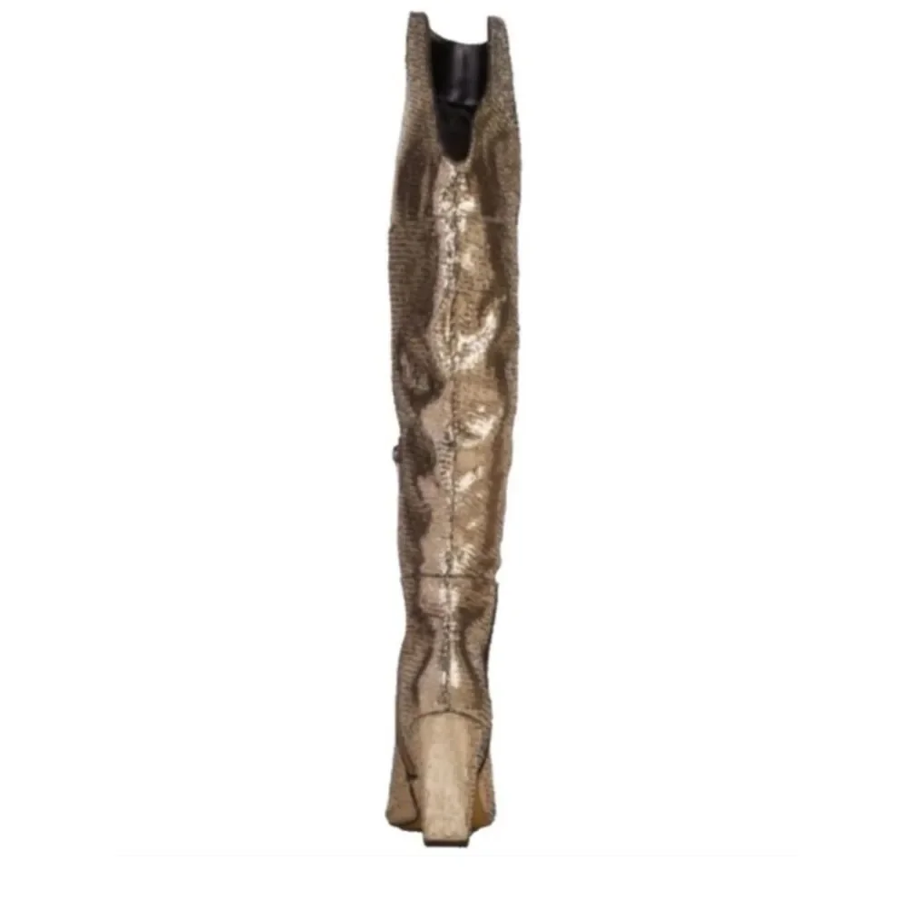 Vince Camuto Minnada Over The Knee Boots in Warm Pewter Met Cut Gem Size 6.5